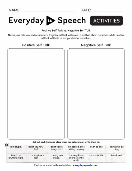 Negative Self Talk Worksheet - A Worksheet Blog