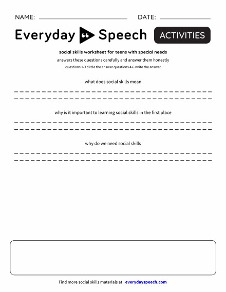 social skills worksheet for teens with special needs