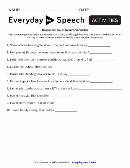 Things I can say at Swimming Practice